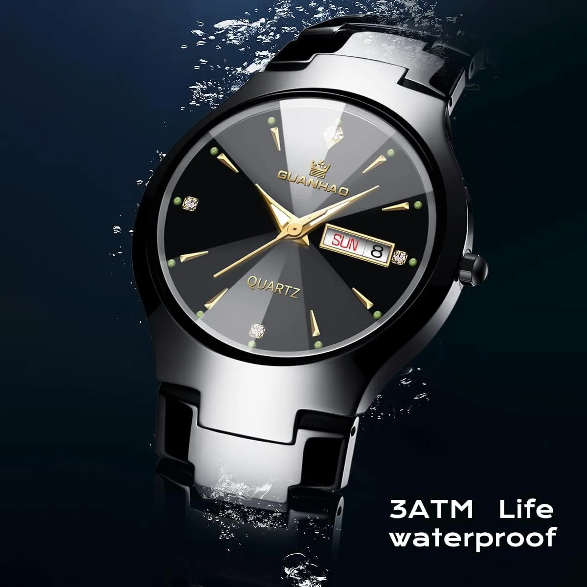 Ceramic Men Watches, Black White Dial, Dress Quartz Calendar Wristwatches for Men, Ceramic Band Watches for Men