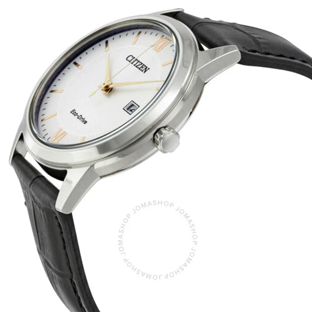Citizen Eco-Drive Men's Stainless Steel Case Black Leather Silver Watch - AW1236-03A