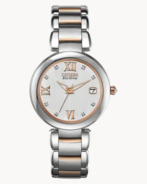 Citizen Marne Ladies Eco-Drive Rose Gold Accent Date Watch EO1116-57A