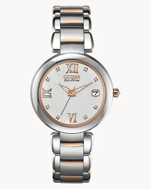 Citizen Marne Ladies Eco-Drive Rose Gold Accent Date Watch EO1116-57A
