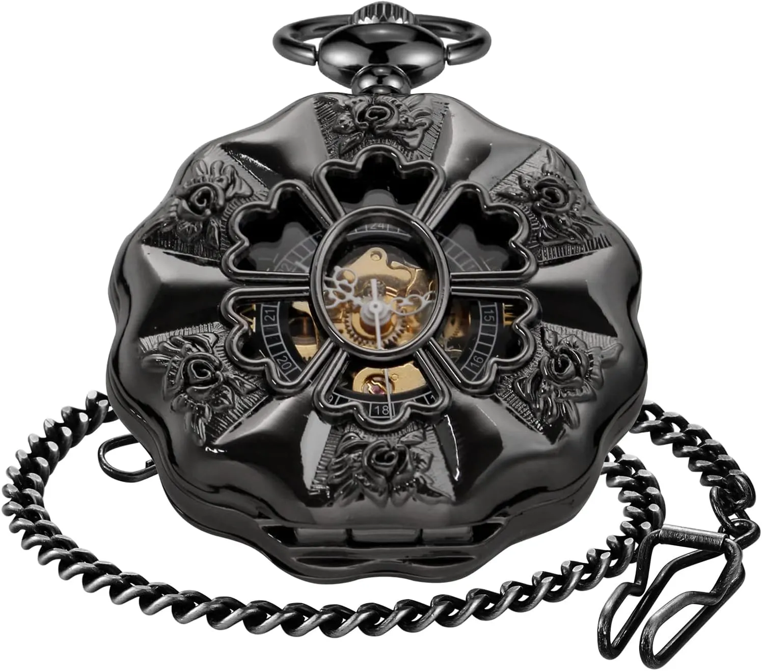 Classic Bronze/Black Mechanical Pocket Watches, Mechanical Vintage Bronze/Black Mechanical Pocket Watches Roman Numerals Black Dial Watches