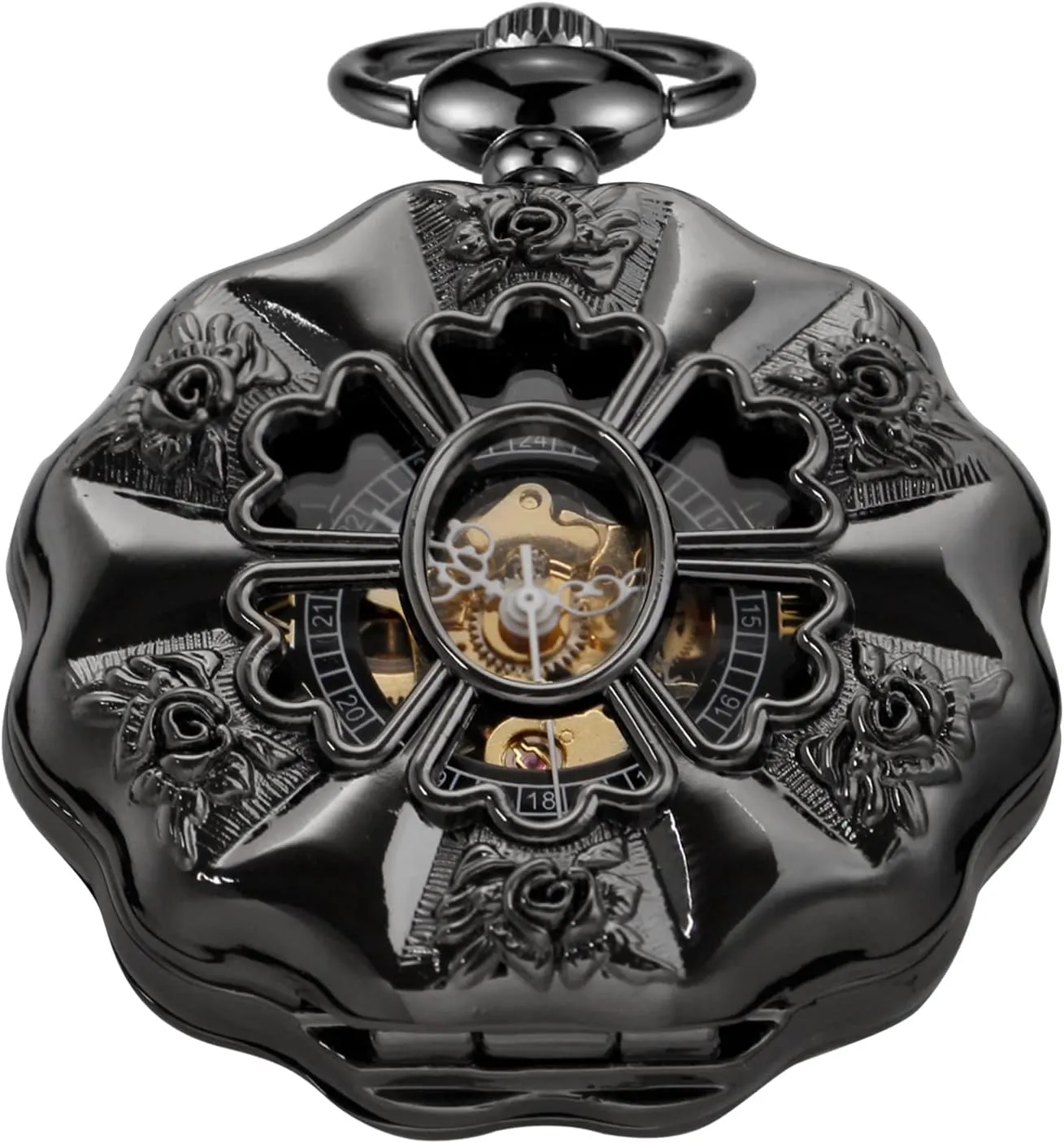 Classic Bronze/Black Mechanical Pocket Watches, Mechanical Vintage Bronze/Black Mechanical Pocket Watches Roman Numerals Black Dial Watches