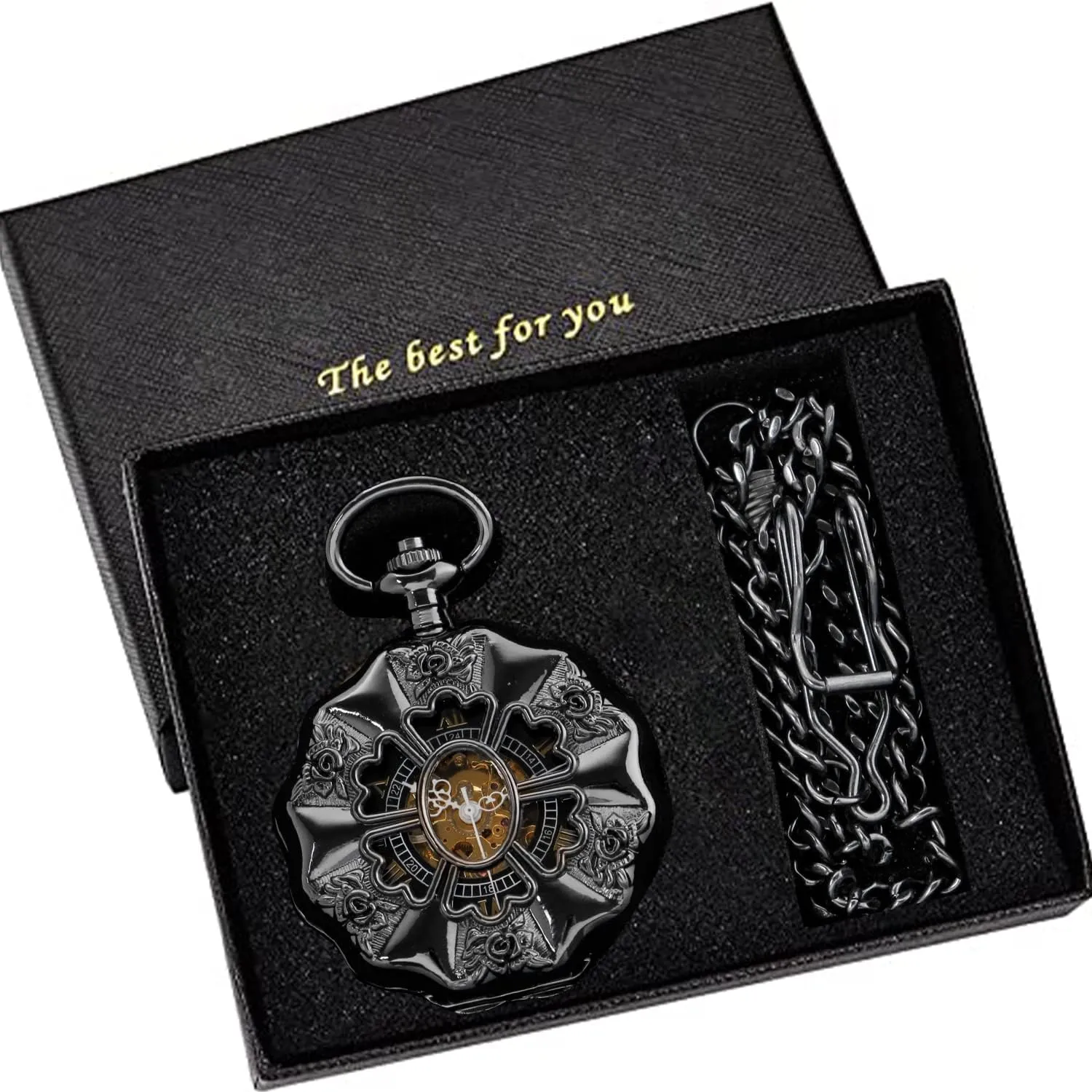 Classic Bronze/Black Mechanical Pocket Watches, Mechanical Vintage Bronze/Black Mechanical Pocket Watches Roman Numerals Black Dial Watches