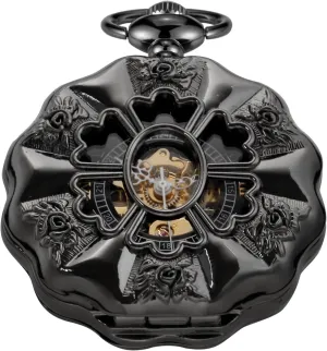 Classic Bronze/Black Mechanical Pocket Watches, Mechanical Vintage Bronze/Black Mechanical Pocket Watches Roman Numerals Black Dial Watches