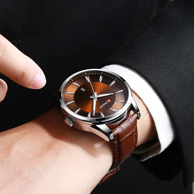 CURREN Leather Strap Classic Men Business Calendar Quartz Wrist Watches