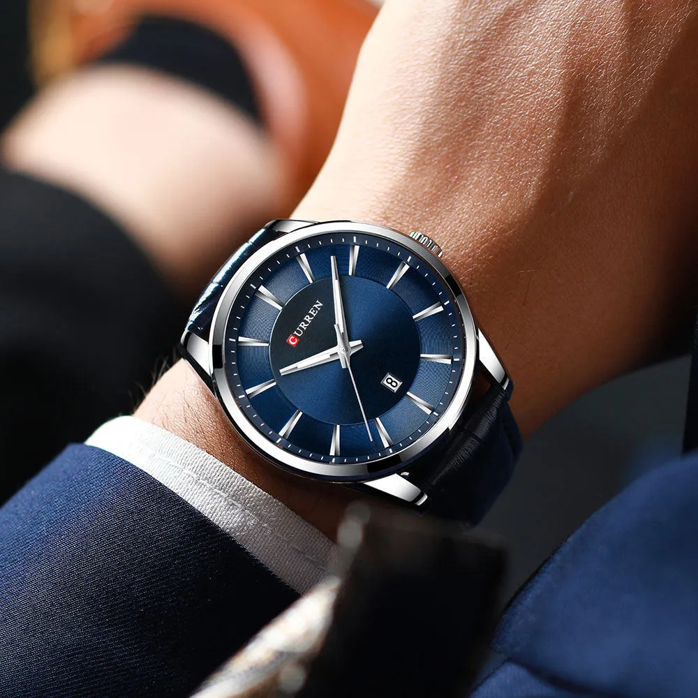 CURREN Leather Strap Classic Men Business Calendar Quartz Wrist Watches