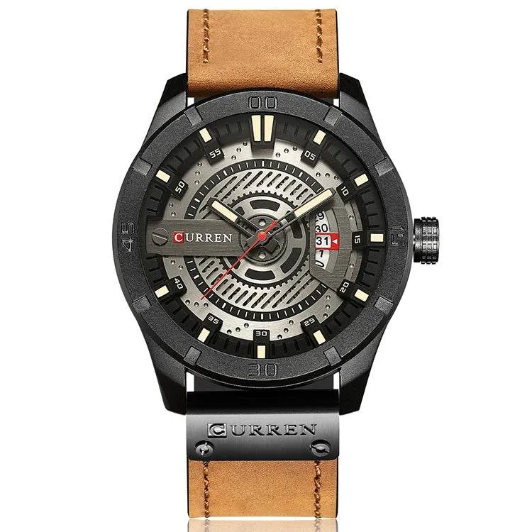 CURREN M8301 Men's Military Style Leather Quartz Watch with Date Display