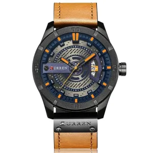 CURREN M8301 Men's Military Style Leather Quartz Watch with Date Display