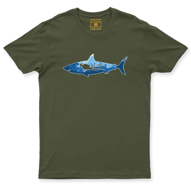 Drifit Shirt: Shark Scuba Diver