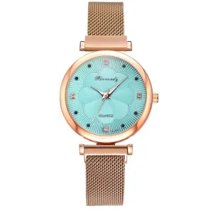 Elegant Floral Dial Quartz Watch for Women with Alloy Mesh and Magnet Buckle