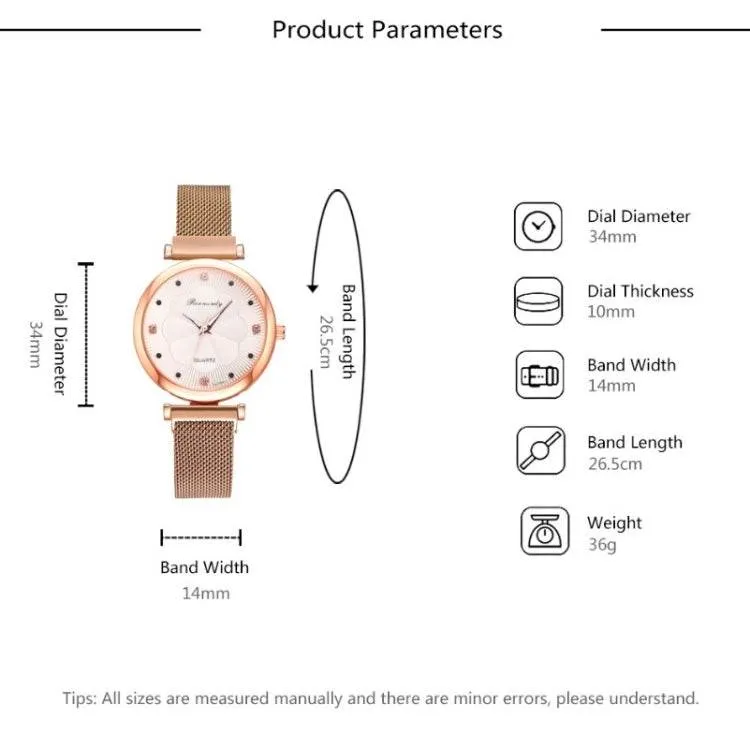 Elegant Floral Dial Quartz Watch for Women with Alloy Mesh and Magnet Buckle