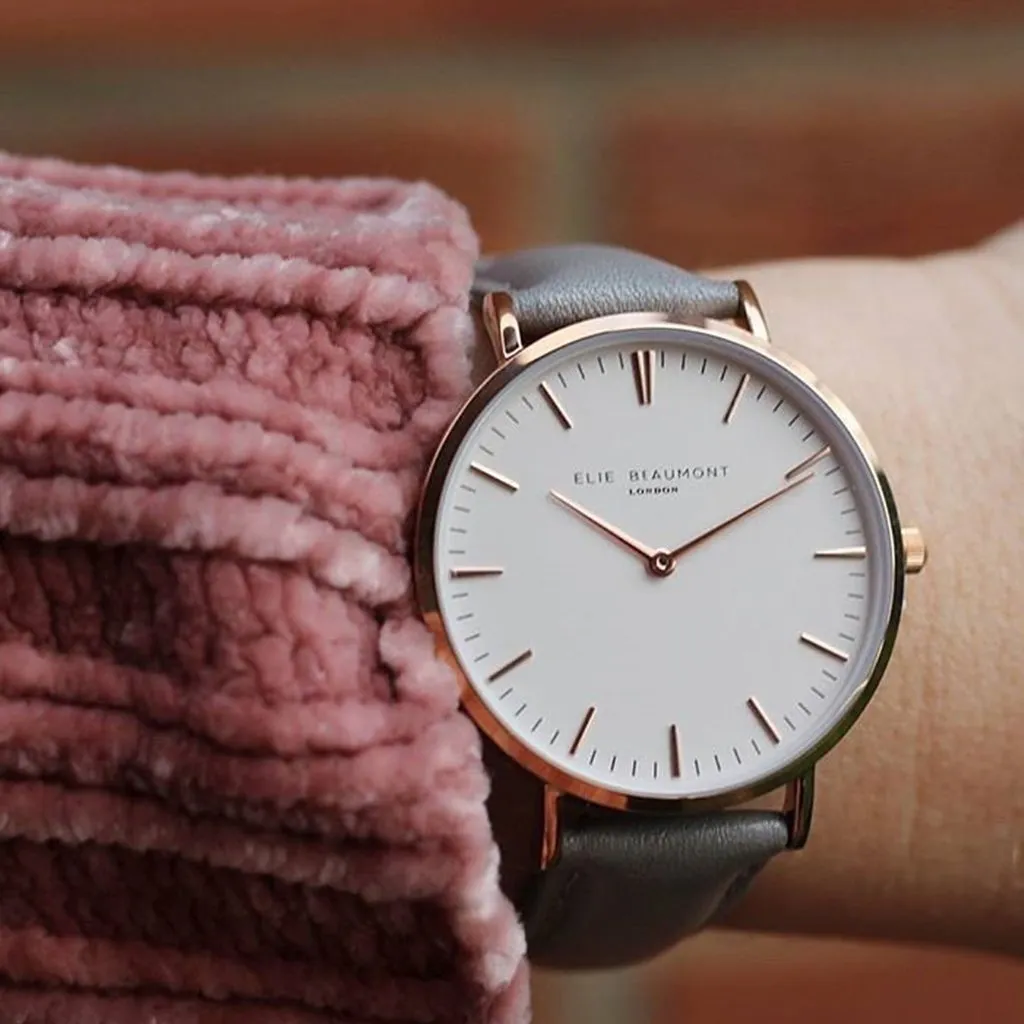 Elie Beaumont Large Oxford Watch With Grey Strap