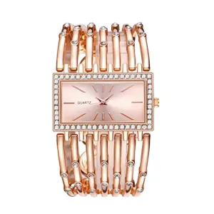 Fashion Bracelet Watches for Women Luxury Rectangular Dial Analog Quartz Wrist Watch Gifts for Ladies (Diamond Rose Gold)