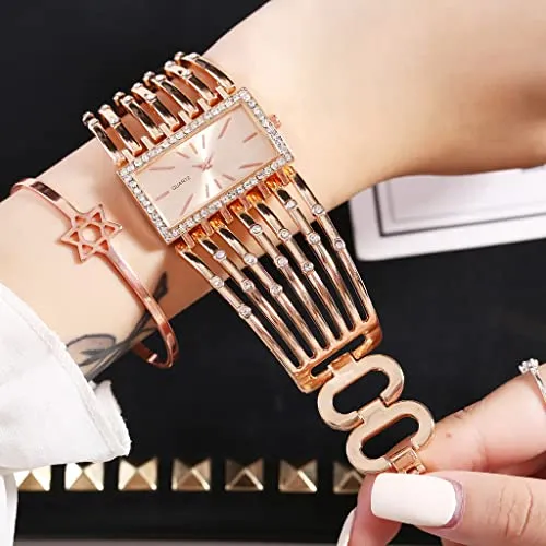 Fashion Bracelet Watches for Women Luxury Rectangular Dial Analog Quartz Wrist Watch Gifts for Ladies (Diamond Rose Gold)