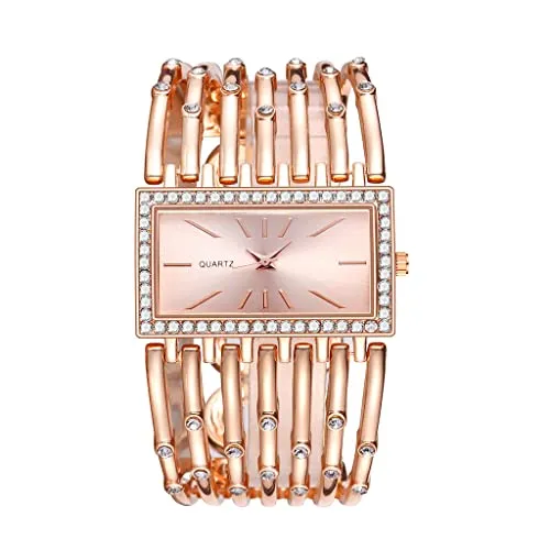 Fashion Bracelet Watches for Women Luxury Rectangular Dial Analog Quartz Wrist Watch Gifts for Ladies (Diamond Rose Gold)