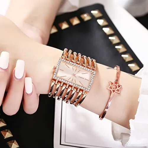 Fashion Bracelet Watches for Women Luxury Rectangular Dial Analog Quartz Wrist Watch Gifts for Ladies (Diamond Rose Gold)