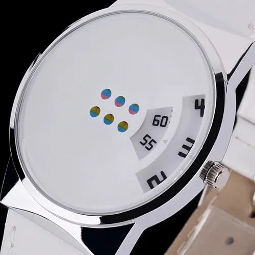 Fashion Creative Dial Moveable Digital Watch Unisex Leather Band Quartz Sport Wristwatch
