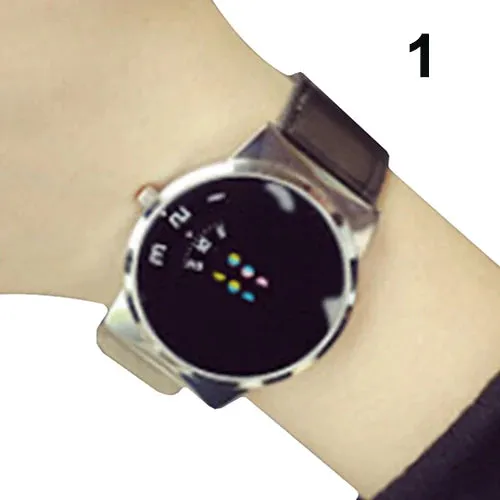 Fashion Creative Dial Moveable Digital Watch Unisex Leather Band Quartz Sport Wristwatch