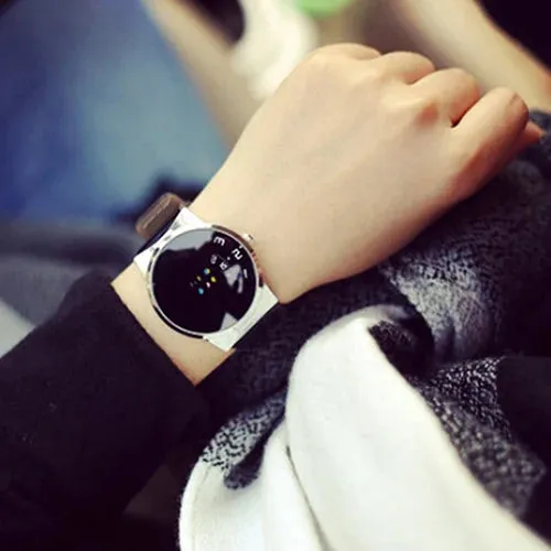Fashion Creative Dial Moveable Digital Watch Unisex Leather Band Quartz Sport Wristwatch