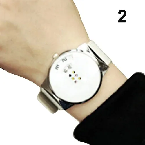 Fashion Creative Dial Moveable Digital Watch Unisex Leather Band Quartz Sport Wristwatch