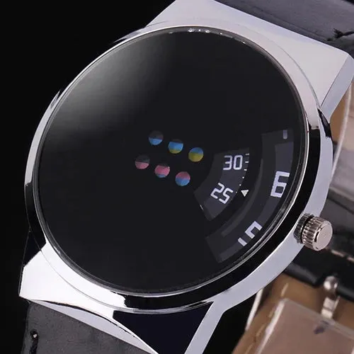 Fashion Creative Dial Moveable Digital Watch Unisex Leather Band Quartz Sport Wristwatch