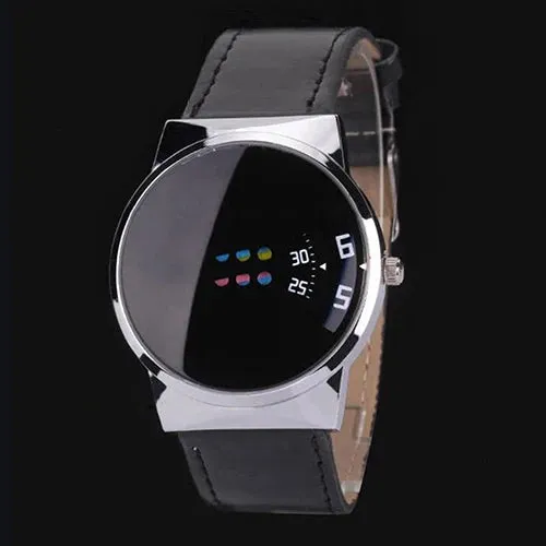 Fashion Creative Dial Moveable Digital Watch Unisex Leather Band Quartz Sport Wristwatch