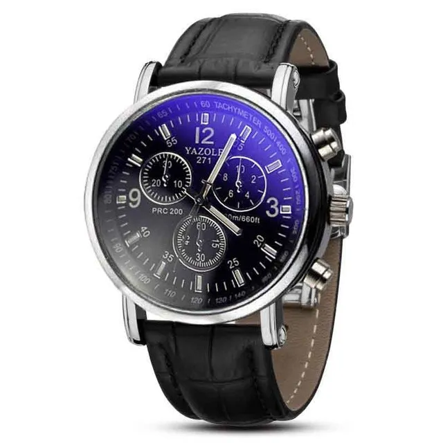 Fashion Faux Leather Mens Analog Quarts Watches Blue Ray Men Wrist Watch 2018 Mens Watches Top Brand Luxury Casual Watch Clock