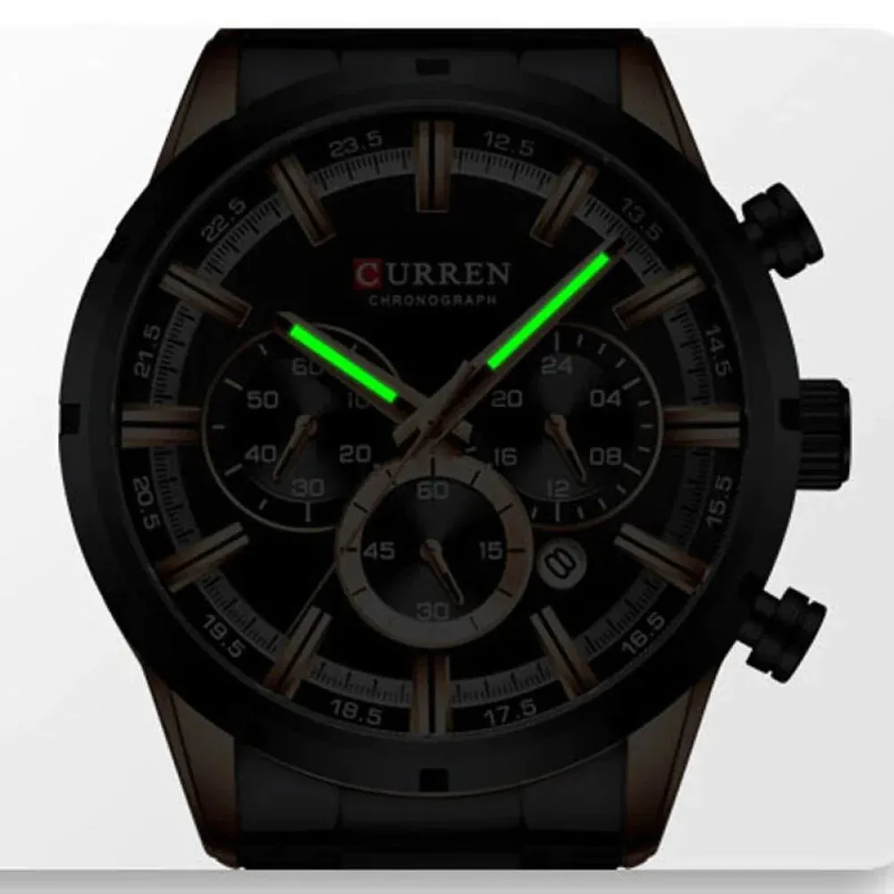 Fashion Quartz Watches Classic Silver and Black Clock Male Watch Mens Wristwatch with Calendar Chronograph