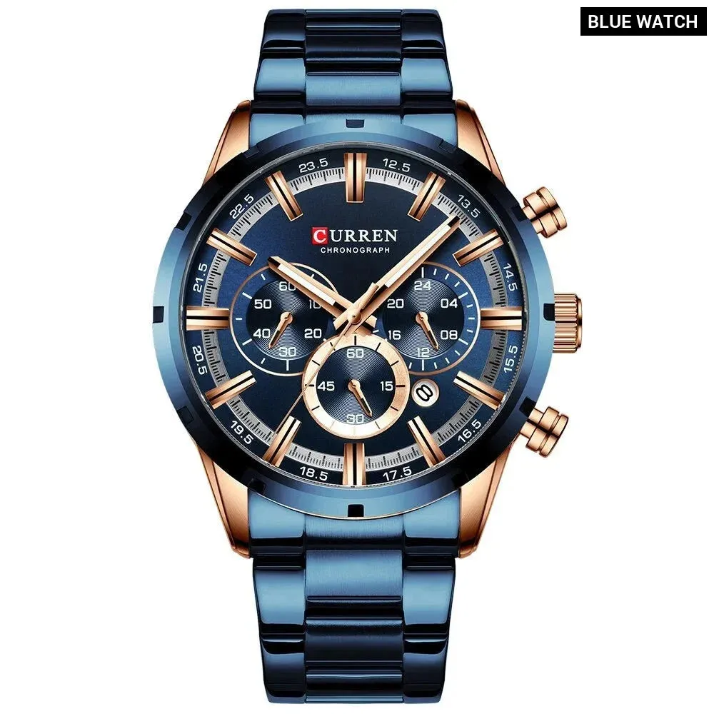 Fashion Quartz Watches Classic Silver and Black Clock Male Watch Mens Wristwatch with Calendar Chronograph
