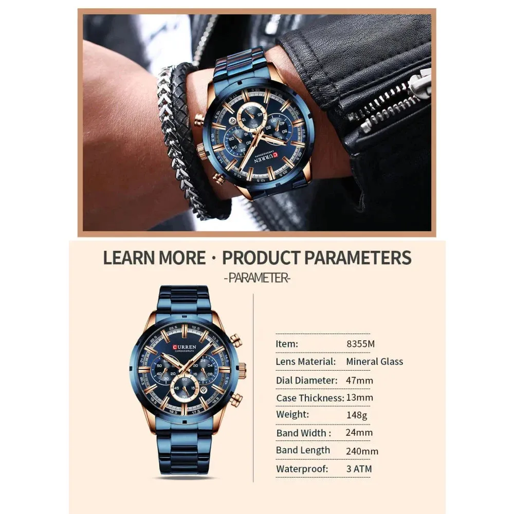 Fashion Quartz Watches Classic Silver and Black Clock Male Watch Mens Wristwatch with Calendar Chronograph