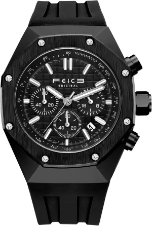 FEICE Watches for Men Classic Chronograph Waterproof Sport Men's Watches Multifunction Analog Quartz Watch Silicon Strap Luminous Business Wristwatch FK052 (Black)