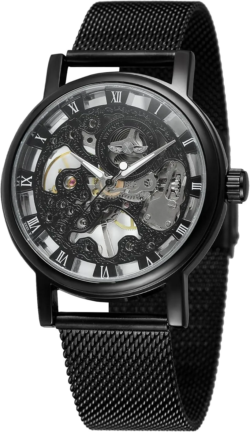 FORSINING Men's Classic Skeleton Mechanical Hand-wind Stainless Steel Bracelet Brand Popular Watch Saat