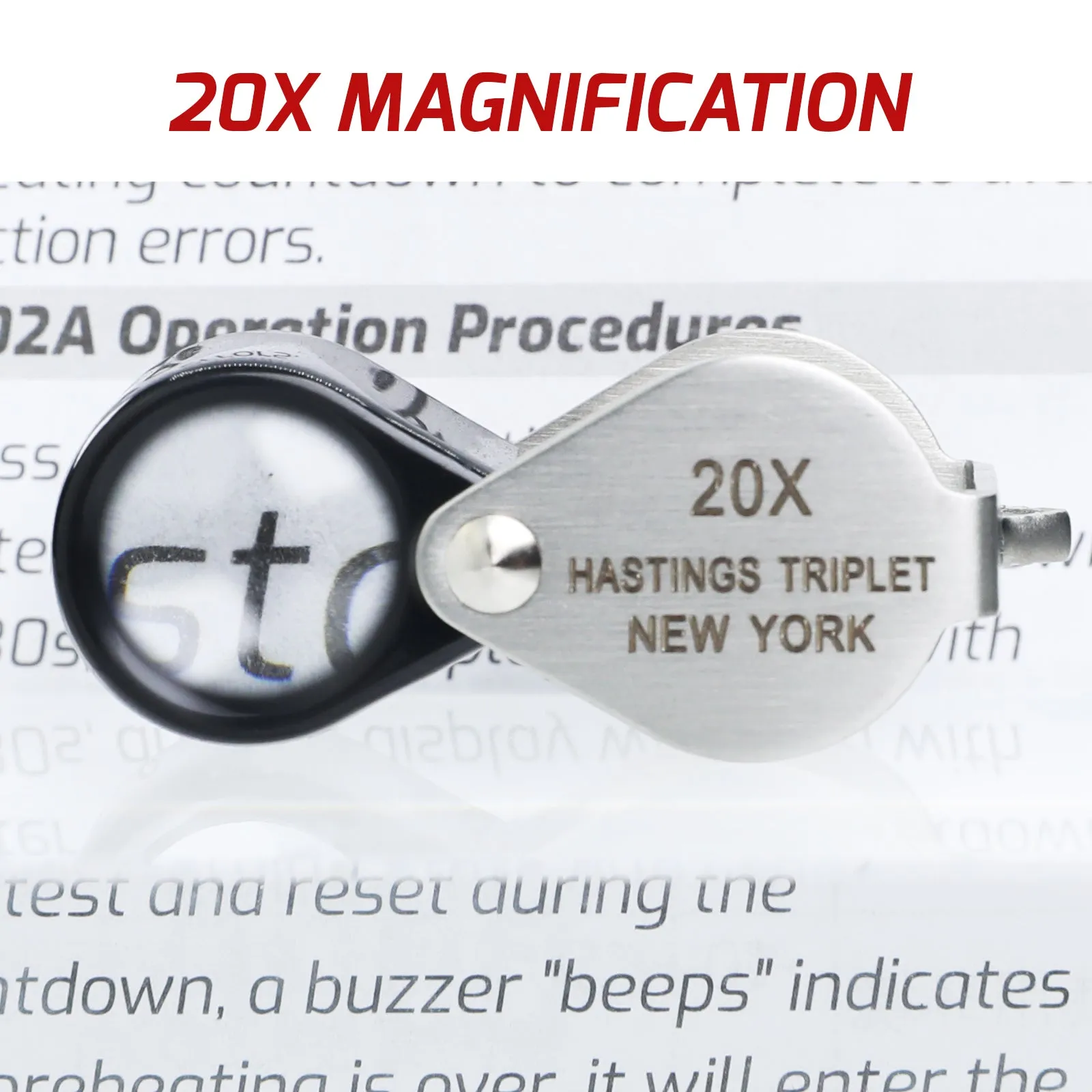 GEM-395 20x Magnification Hasting Jewelry Mini Loupe Optical Glass Triplet Lens Stainless Steel Body Foldaway Pocket Magnifying Tool Stamp & Coin Hobbyists Watch Repair Mechanic