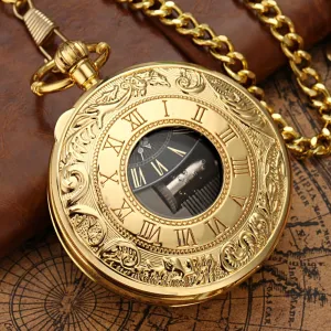 Golden Male Music Pocket Watch Retro Roman Numeral Dial Pocket Watch
