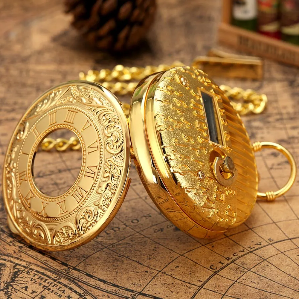 Golden Male Music Pocket Watch Retro Roman Numeral Dial Pocket Watch