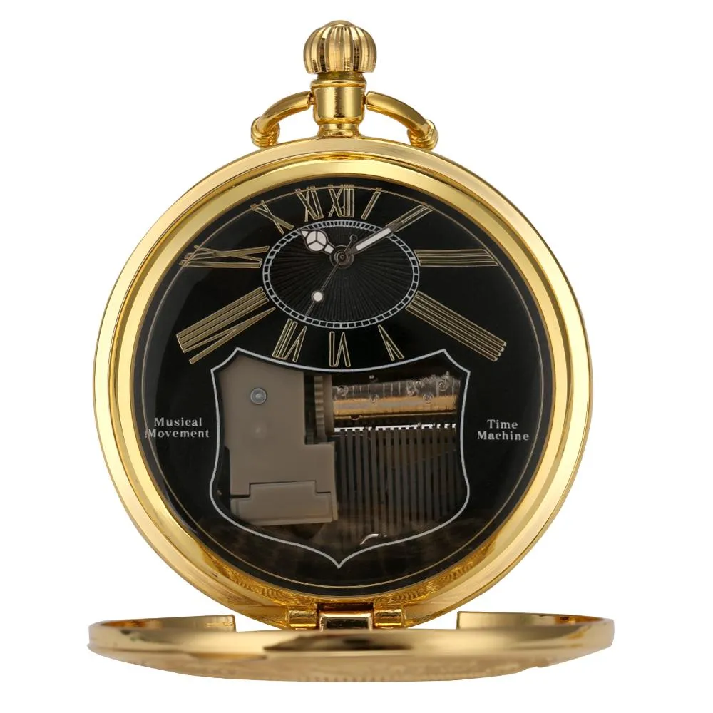 Golden Male Music Pocket Watch Retro Roman Numeral Dial Pocket Watch