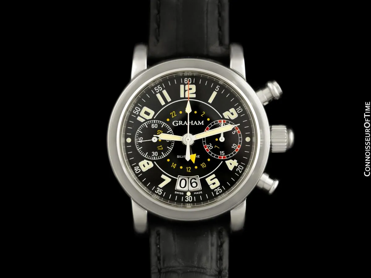 Graham Silverstone GMT Mens "Big Date" Chronograph Watch - Stainless Steel