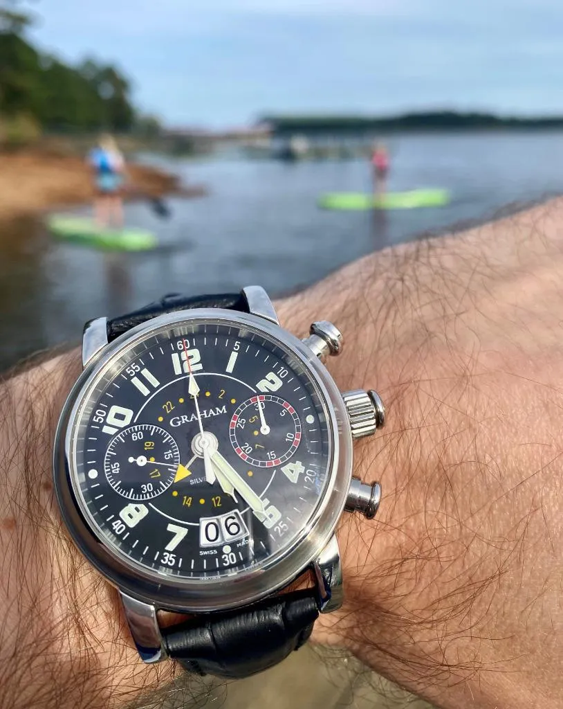 Graham Silverstone GMT Mens "Big Date" Chronograph Watch - Stainless Steel