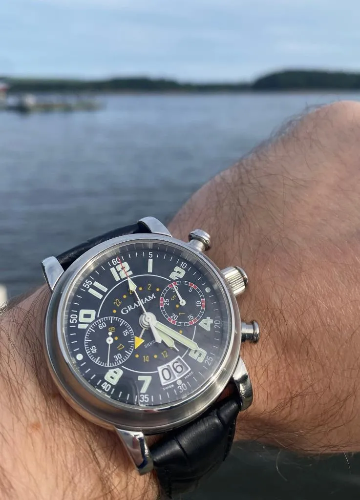 Graham Silverstone GMT Mens "Big Date" Chronograph Watch - Stainless Steel