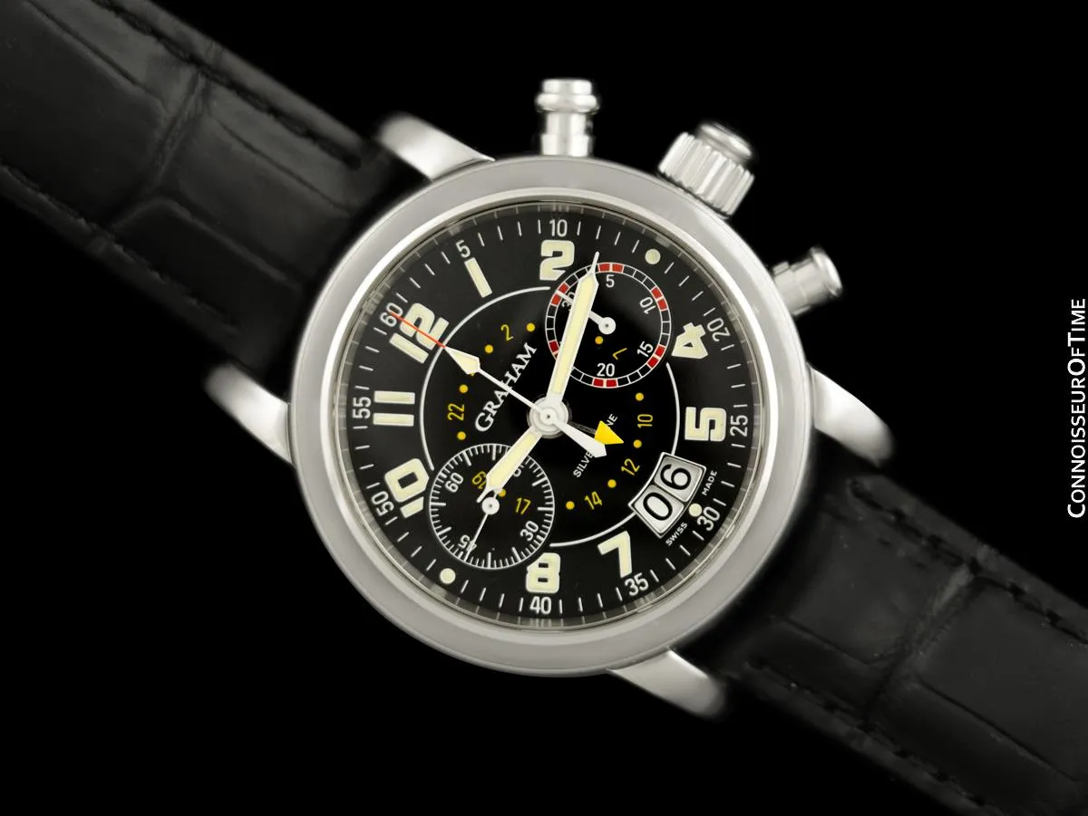 Graham Silverstone GMT Mens "Big Date" Chronograph Watch - Stainless Steel