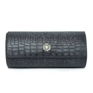 Grey Smokey Finish Deep Cut Croco Leather Wrist Watch Roll by Brune & Bareskin