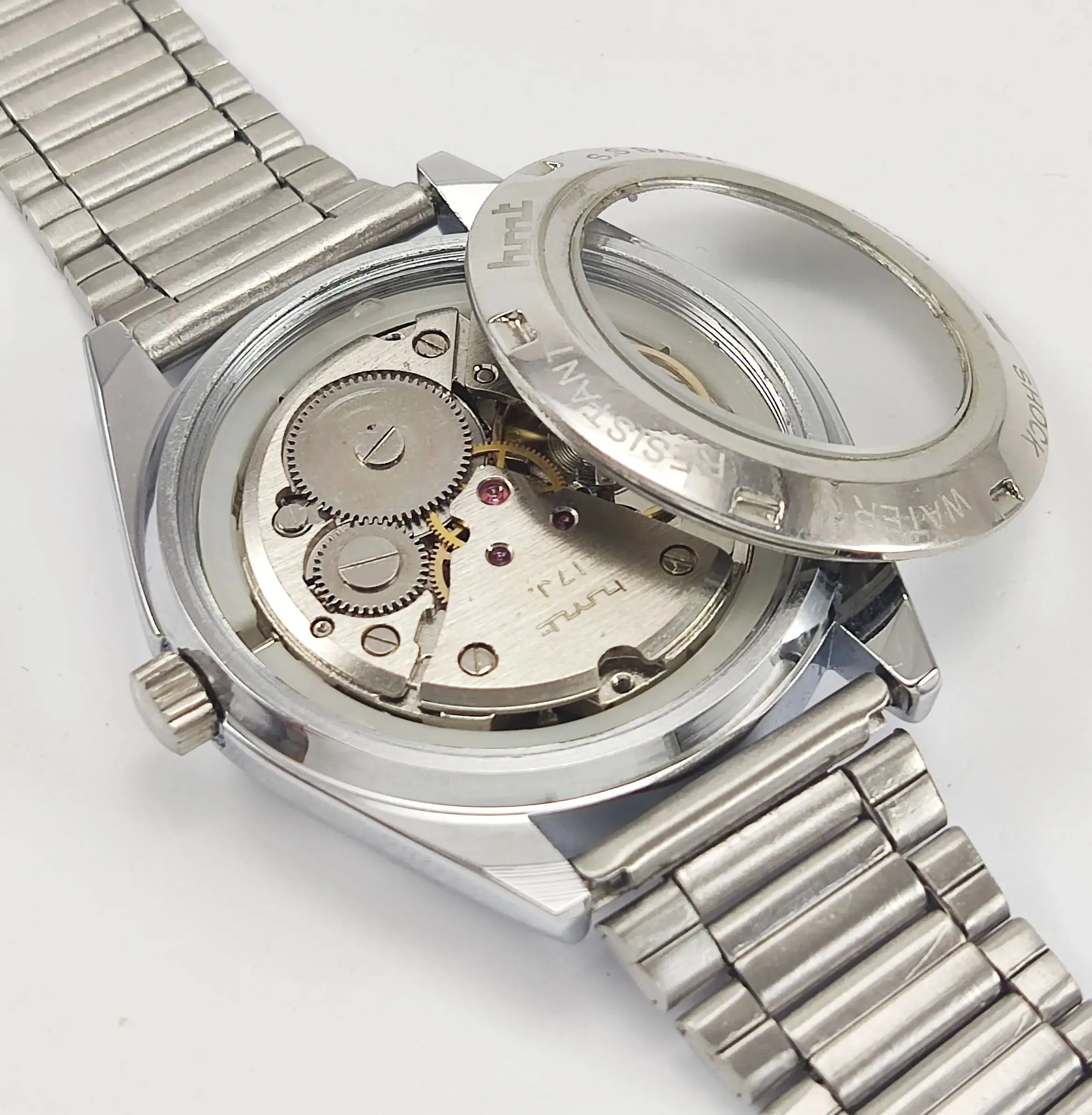 HMT Himalaya Para Shock 17 Jewels Transparent Back Mechanical Hand winding Men's Wrist Watch