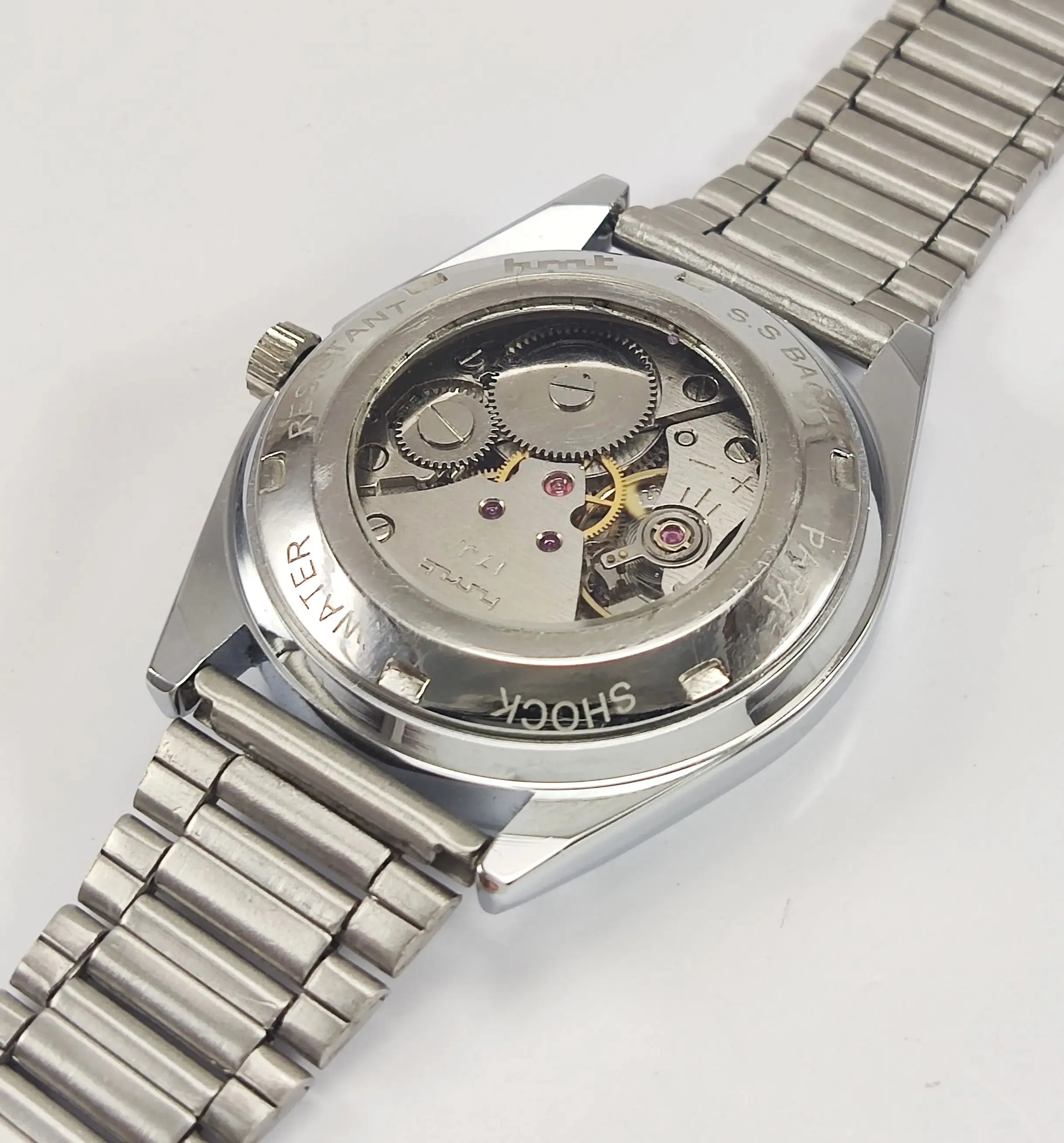 HMT Himalaya Para Shock 17 Jewels Transparent Back Mechanical Hand winding Men's Wrist Watch