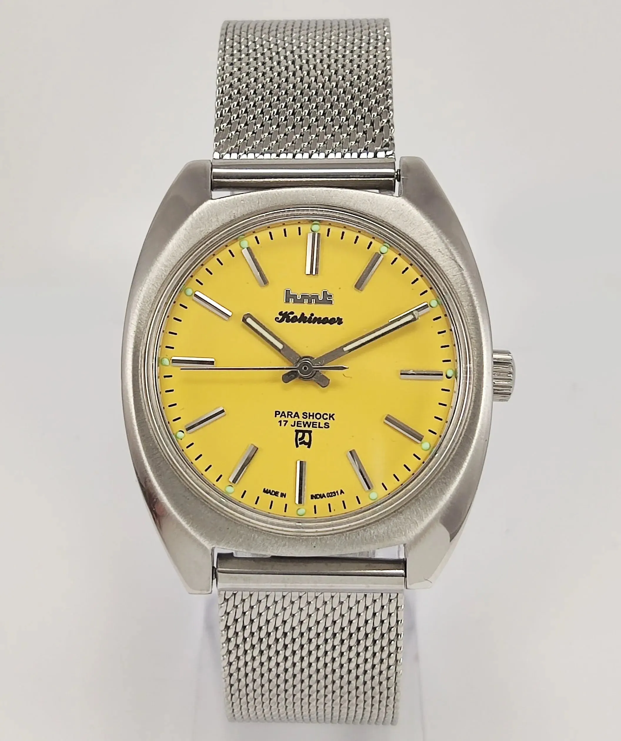 HMT Kohinoor Para Shock 17 Jewels Sun Yellow Dial Mechanical Hand winding Men's Wrist Watch