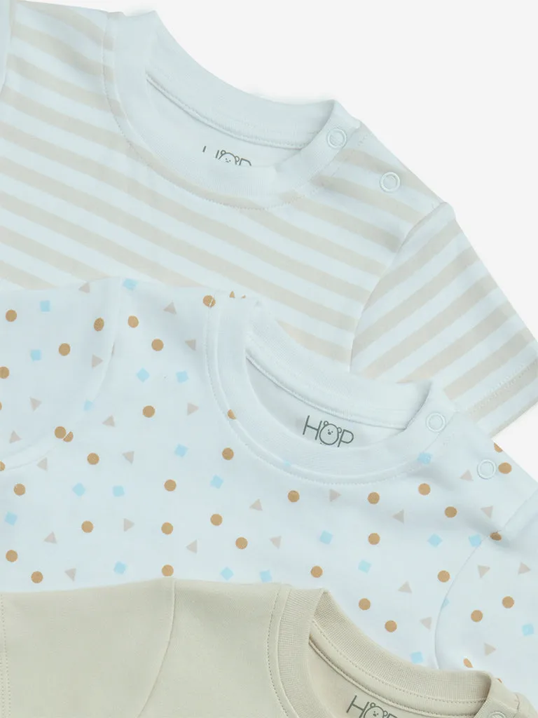 HOP Baby Beige Printed Cotton T-Shirts - Pack of 3