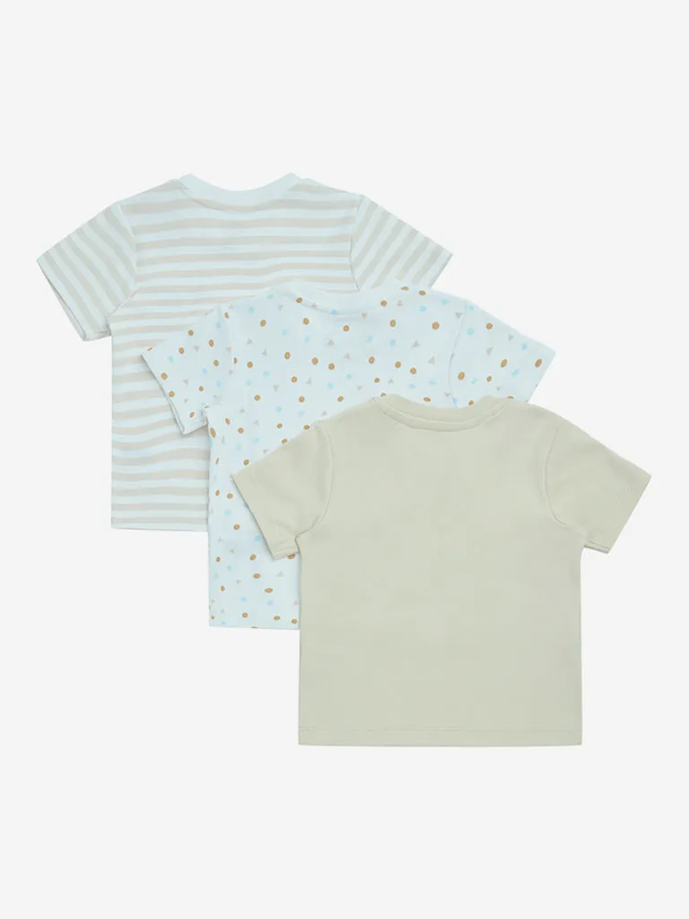 HOP Baby Beige Printed Cotton T-Shirts - Pack of 3