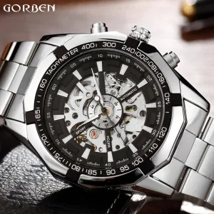 Hot Sale Luxury Luminous Automatic Mechanical Skeleton Dial Stainless Steel Band Wrist Watch Men Women Best Christmas Gift M106