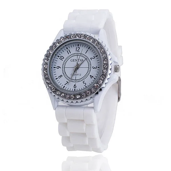 Hot Silicone GENEVA Watch Women Rhinestone Watches Fashion Casual Quartz Watch Sport watch