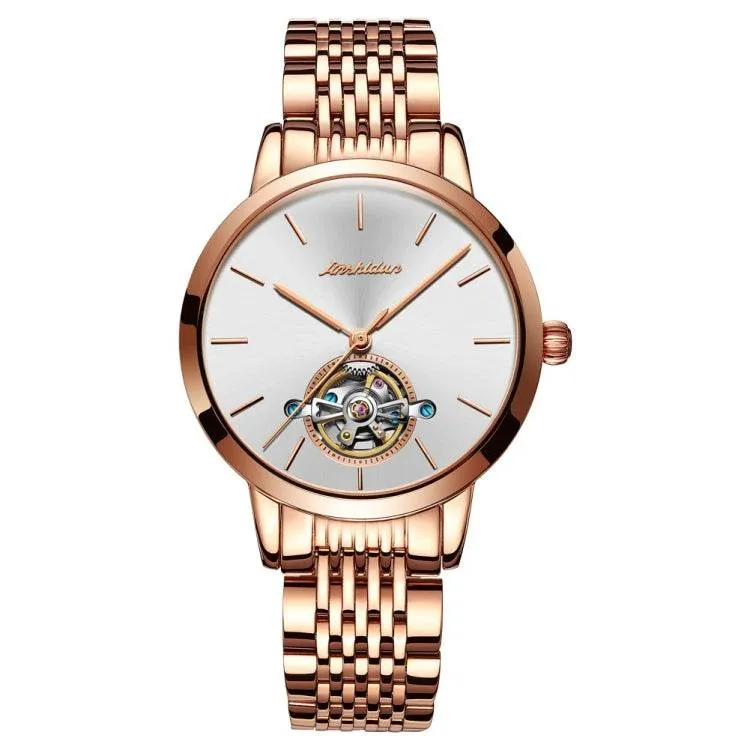JIN SHI DUN 8812 Women's Elegant Waterproof Automatic Mechanical Watch with Hollow Design