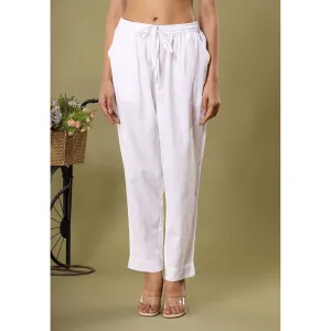 KAAJH White Floral Embroidery Cotton Casual Pants KAAJH White Floral Embroidery Cotton Casual Pants